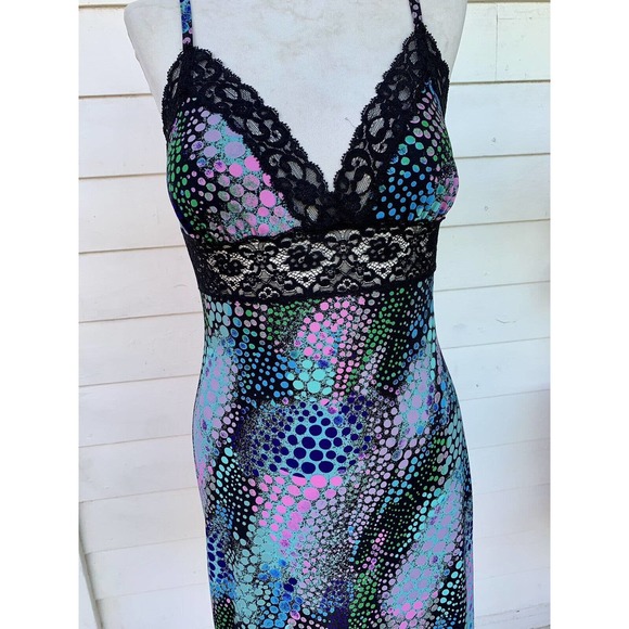 Vintage Betsey Johnson 90 2000 y2k Dot sexy Silk Slip Dress Pattern Lace abstrac - Picture 6 of 8